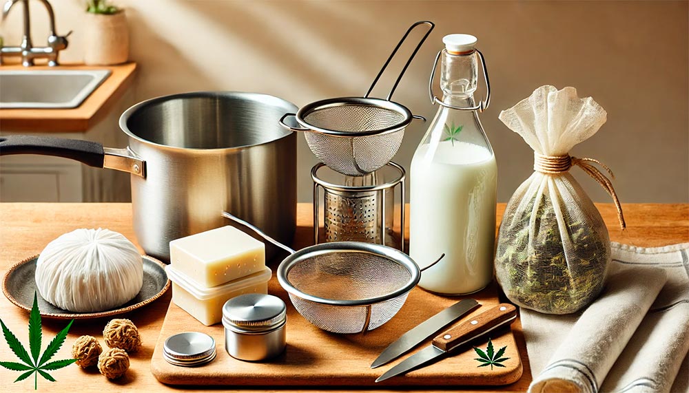 ingredientes y utensilios para hacer leche de marihuana