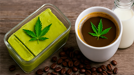 cafe, mantequilla y leche para café cannábico